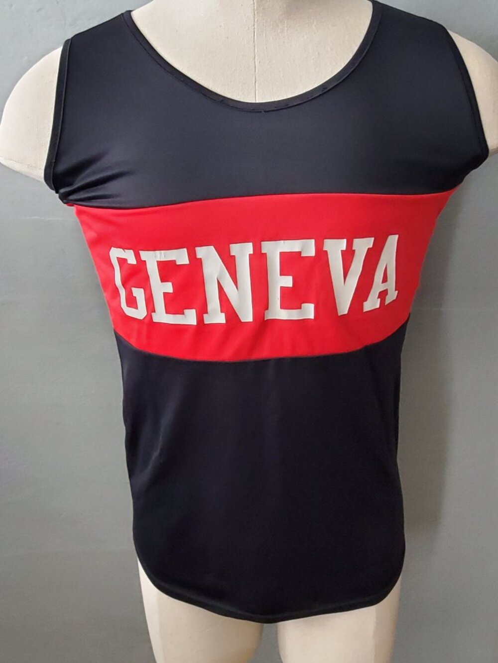 Geneva/ Vintage Nylon Tank/Unisex/ Geneva Logo/ Black Red Tank/ Vintage Athletic